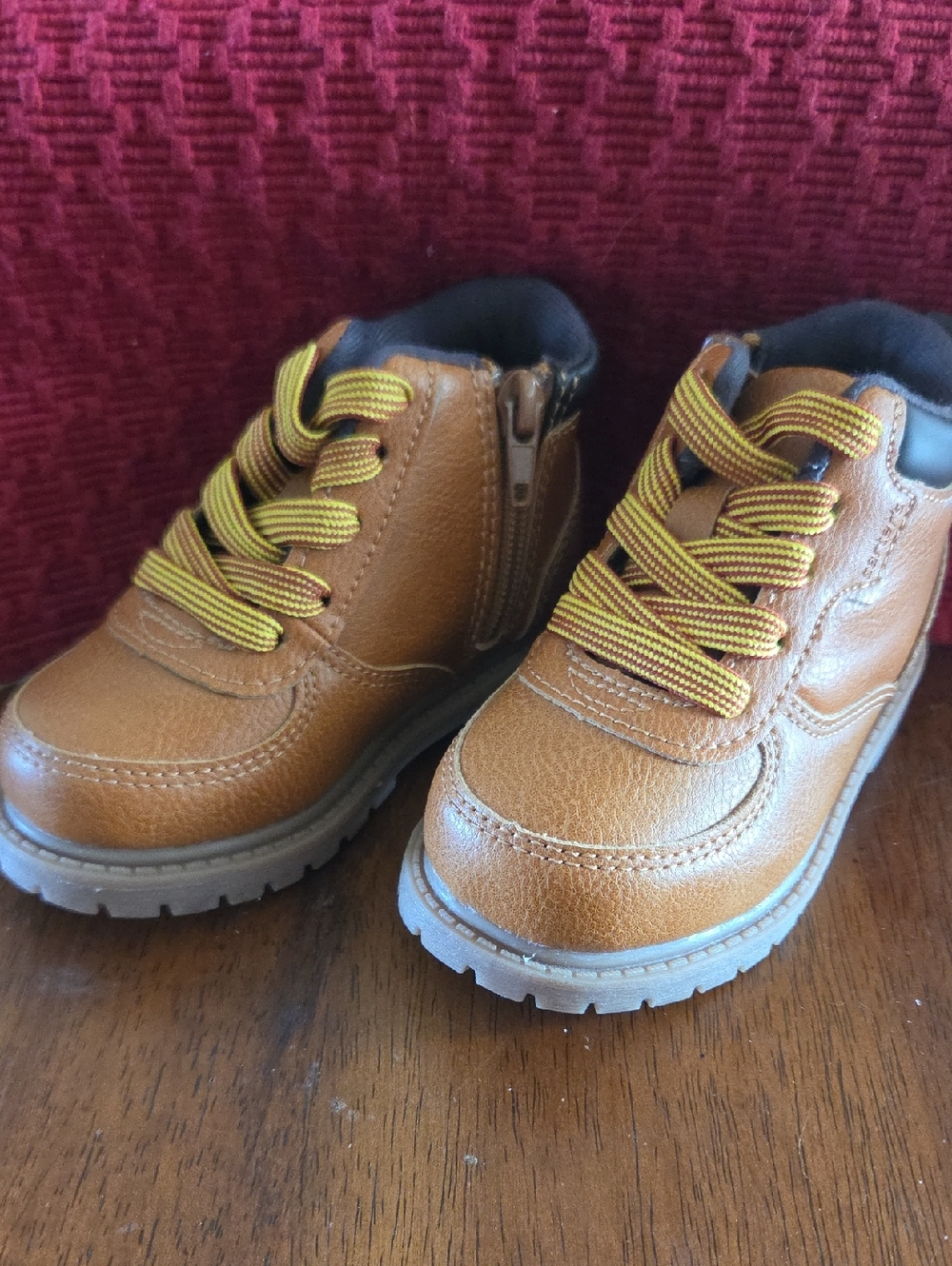Carter's Tan Kids Ankle Boots with Yellow Laces. Size 6